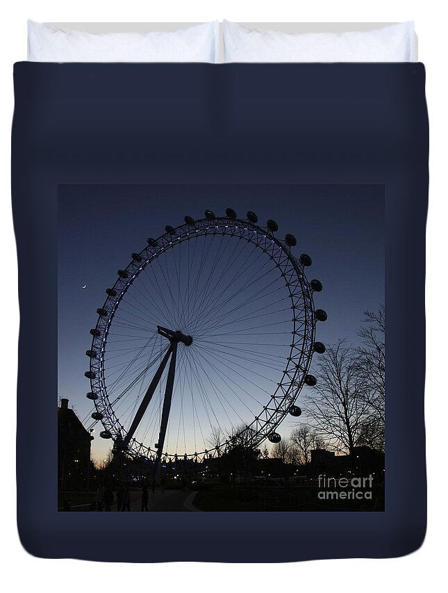 London Duvet Cover featuring the photograph London Eye and New Moon by Jeremy Hayden