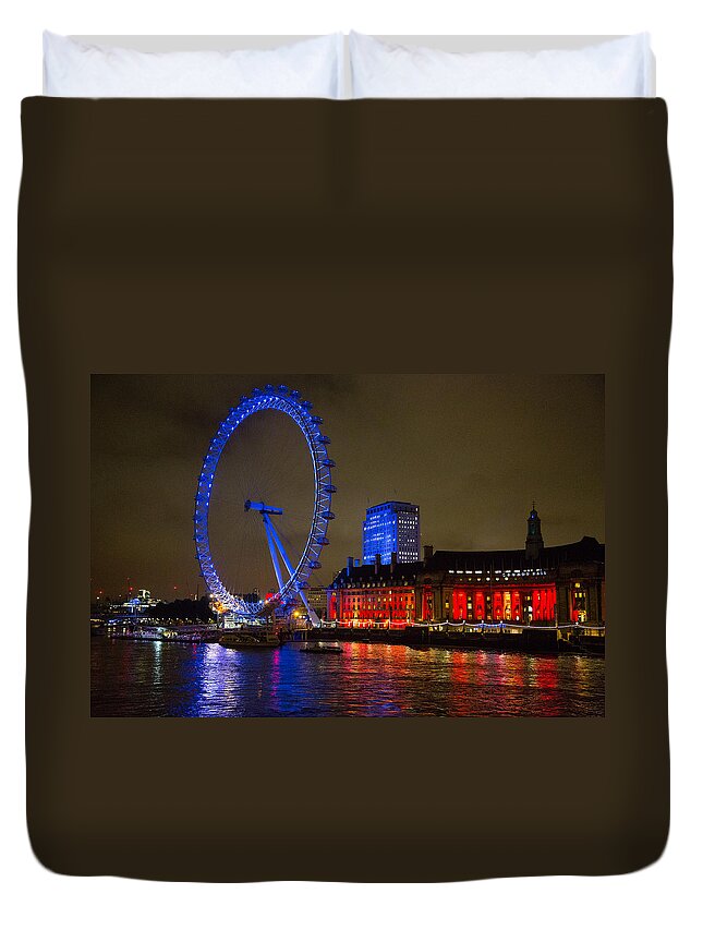 London Eye Duvet Cover featuring the photograph London Eye at night by Allan Morrison