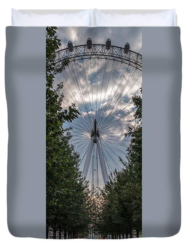 London Duvet Cover featuring the photograph London Eye Vertical Panorama by Matt Malloy