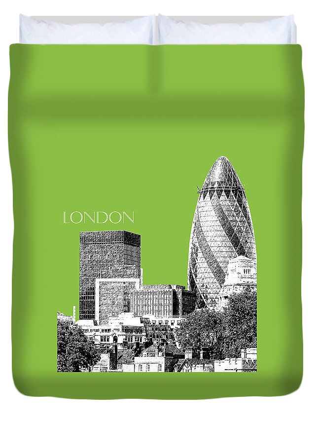 Architecture Duvet Cover featuring the digital art London Skyline The Gherkin Building - Olive by DB Artist