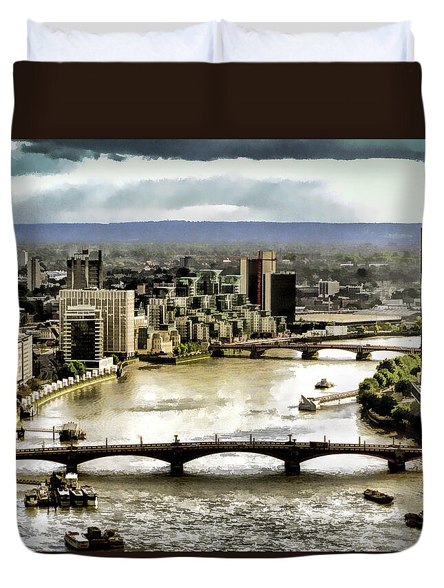 Thames Duvet Cover featuring the photograph London Thames Watercolor by Diana Powell