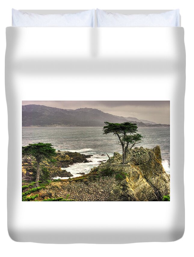 California Duvet Cover featuring the photograph Lone Cypress Across Monterey Peninsula-1 Central California Coast Spring Mid-Afternoon by Michael Mazaika