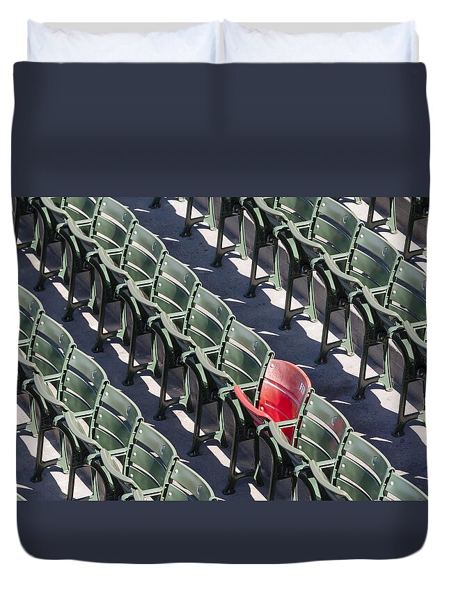 #21 Duvet Cover featuring the photograph Lone Red Number 21 Fenway Park by Susan Candelario