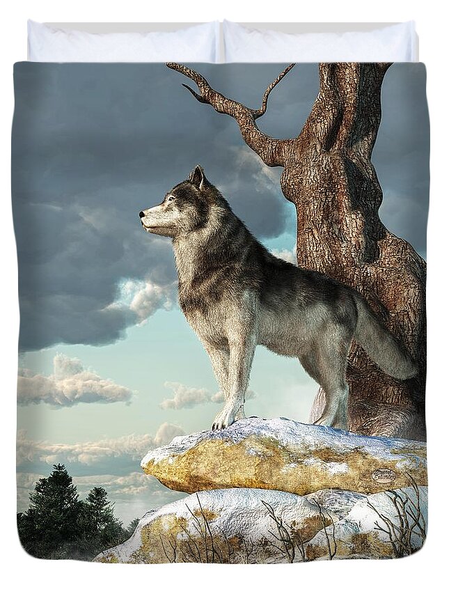 Lone Wolf Duvet Cover featuring the digital art Lone Wolf by Daniel Eskridge