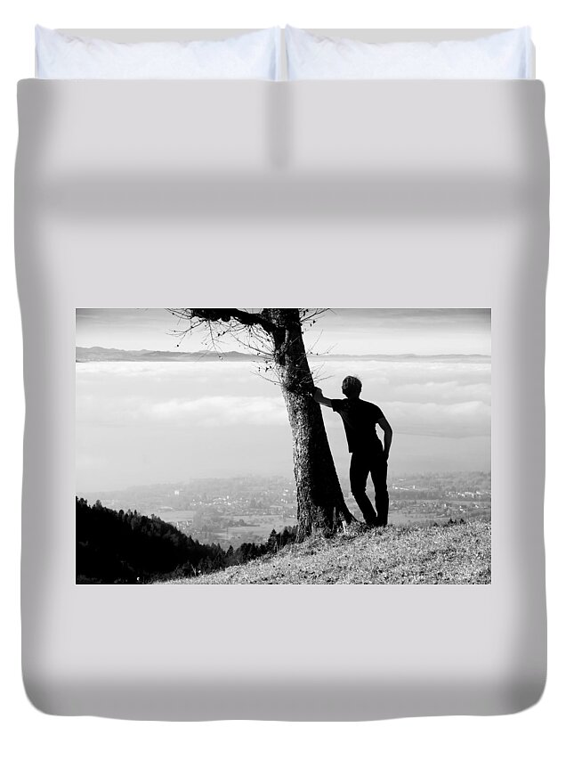 Lonely Duvet Cover featuring the photograph Lonely Man by Chevy Fleet