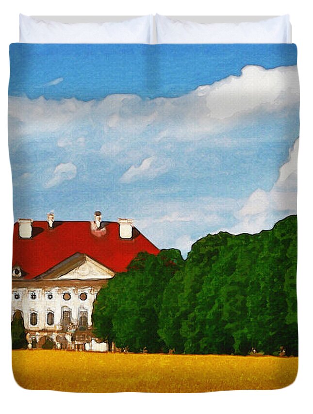 Mansion Duvet Cover featuring the painting Lonely Mansion by Inspirowl Design