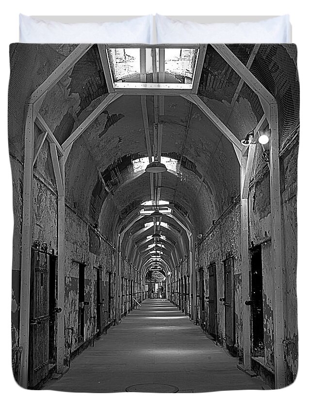Eastern State Penitentiary Duvet Cover featuring the photograph Long Hallway by Crystal Wightman