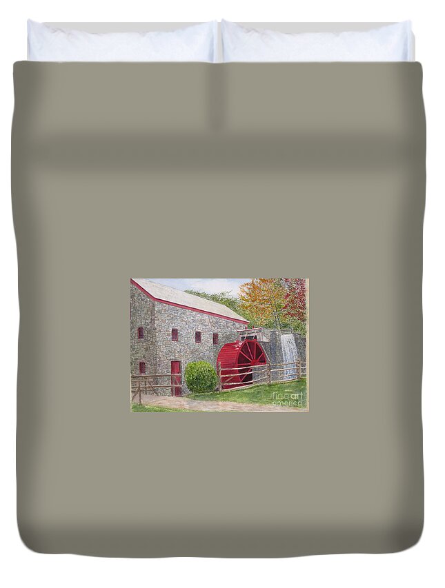 Longfellow Duvet Cover featuring the painting Longfellow's Gristmill by Carol Flagg
