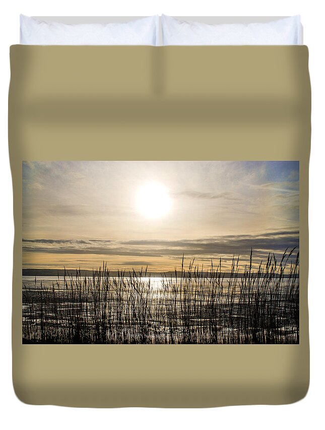 North Wales Duvet Cover featuring the photograph Looking at Wales through the grass by Spikey Mouse Photography