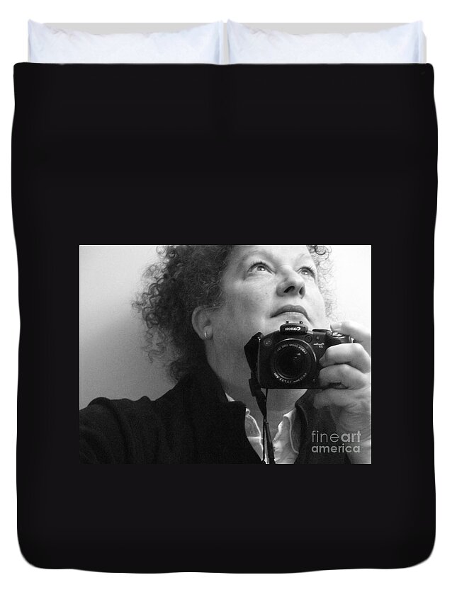 Self-portrait Duvet Cover featuring the photograph Looking Up - b/w by Rory Siegel