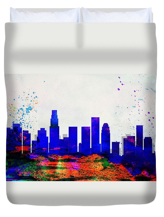 Los Angeles Duvet Cover featuring the painting Los Angeles City Skyline by Naxart Studio