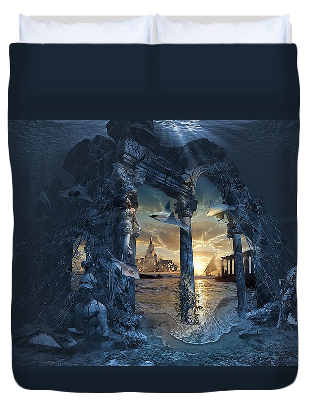  Romantic Architecture Duvet Cover featuring the digital art Lost City of Atlantis by George Grie
