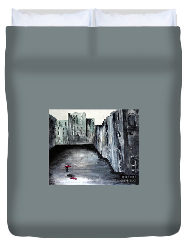 City Duvet Cover featuring the painting Lost in Life by Julie Lueders 