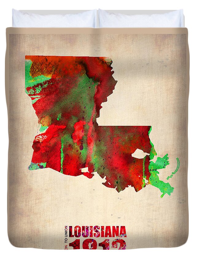 Louisiana Duvet Cover featuring the digital art Louisiana Watercolor Map by Naxart Studio