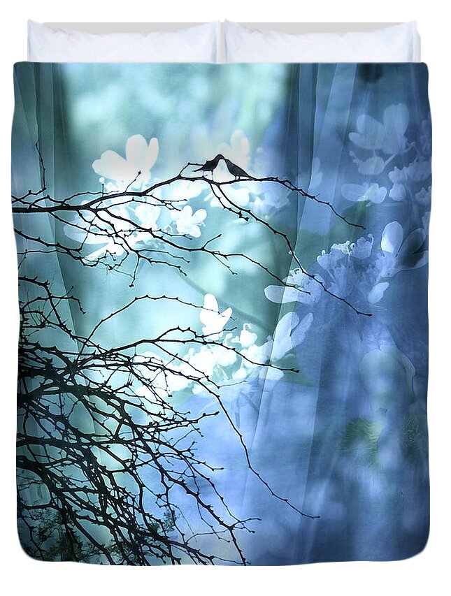 Love Birds Duvet Cover featuring the mixed media Love Bird's Garden by Kume Bryant