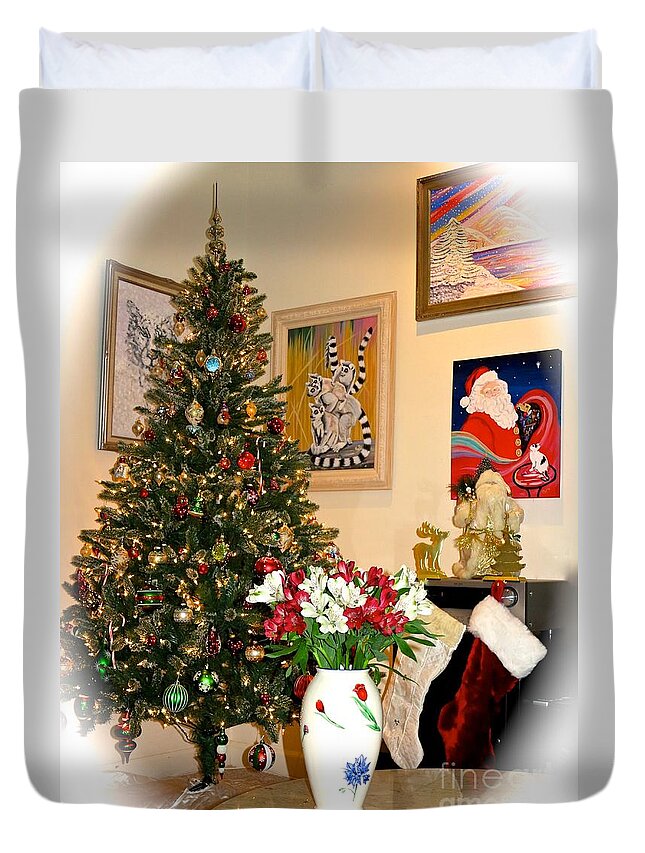 Love In Our Hearts Duvet Cover featuring the photograph Love in Our Hearts and Santa in the Corner by Phyllis Kaltenbach