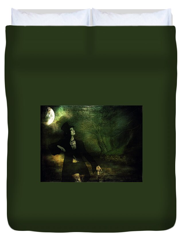 Gothic Duvet Cover featuring the photograph Love Moonlight Song of Vampiress by Jenny Rainbow