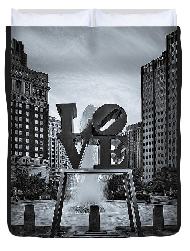 Love Duvet Cover featuring the photograph Love Park BW by Susan Candelario