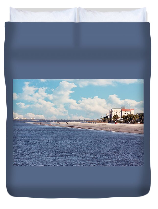 Pier Duvet Cover featuring the photograph Low Tide - Fort Myers Beach by Kim Hojnacki