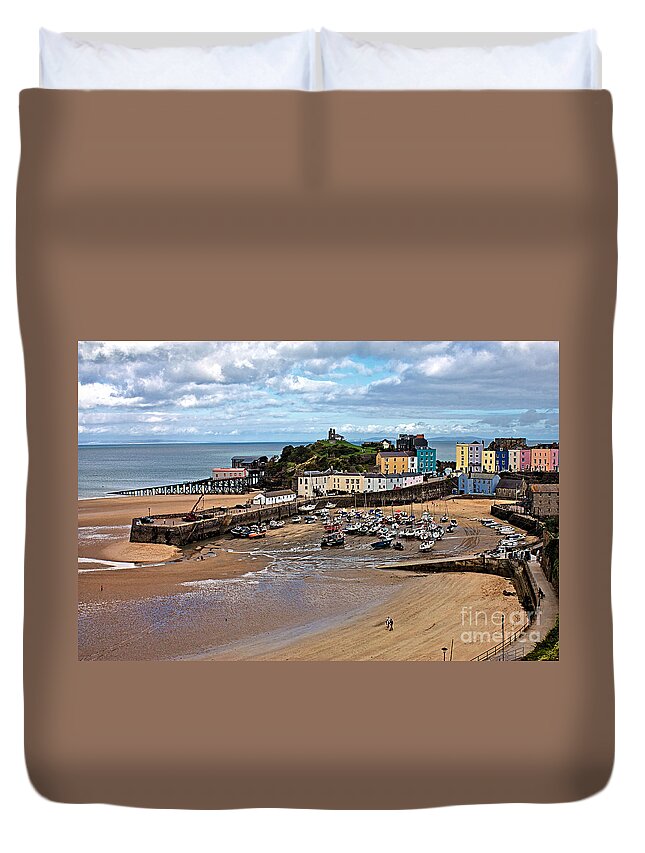 Tenby Duvet Cover featuring the photograph Low Tide in Tenby Harbour by Jeremy Hayden