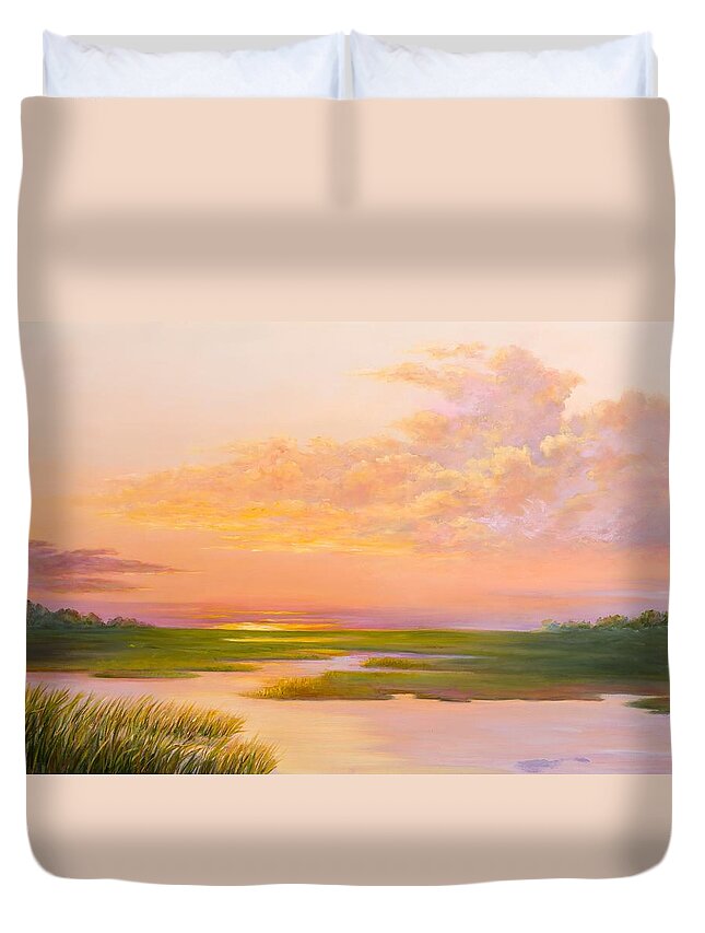 Marshland In The South Duvet Cover featuring the painting Lowcountry Afternoon by Audrey McLeod