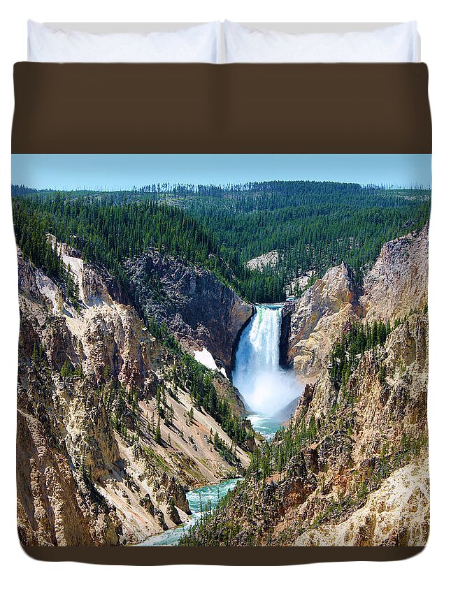 Yellowstone Duvet Cover featuring the photograph Lower Yellowstone Falls by Josh Bryant