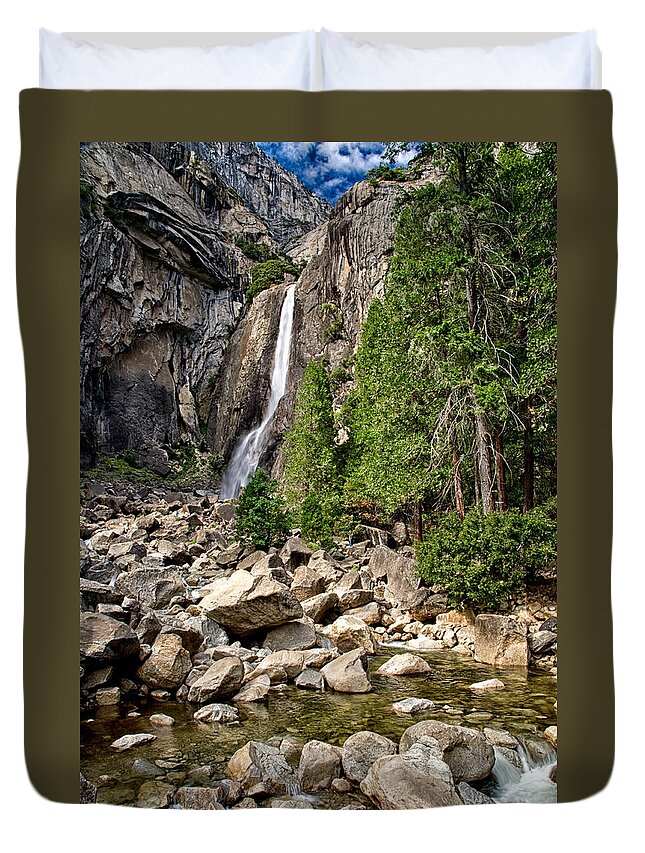 Water Duvet Cover featuring the photograph Lower Yosemite Falls by Cat Connor