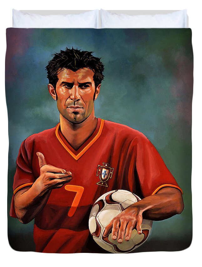 Luis Figo Duvet Cover featuring the painting Luis Figo by Paul Meijering