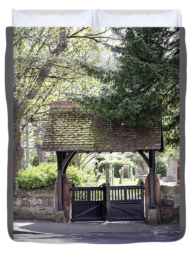 Gate Duvet Cover featuring the photograph LychGate by Spikey Mouse Photography