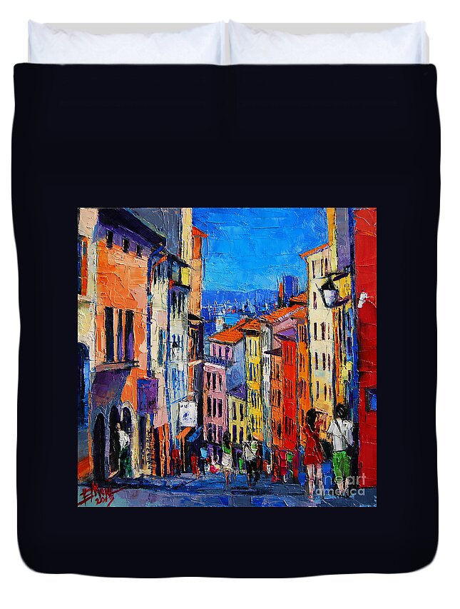 Lyon Colorful Cityscape Duvet Cover For Sale By Mona Edulesco