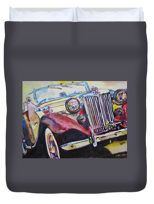 Transportation Duvet Cover featuring the painting M G Car by Anna Ruzsan