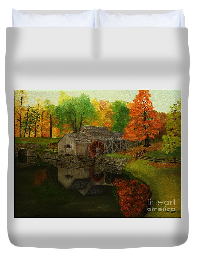 Grist Mill Duvet Cover featuring the painting Mabry Mill by Timothy Smith
