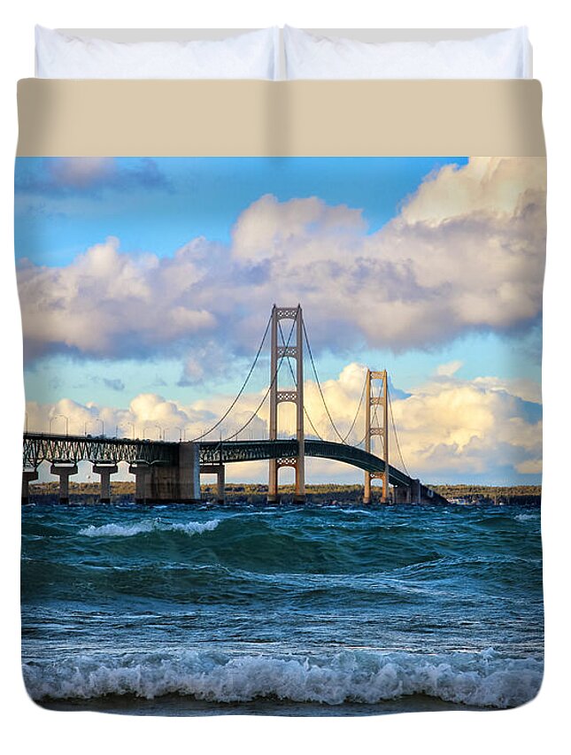 Mackinac Duvet Cover featuring the photograph Mackinac Among the Waves by Rachel Cohen