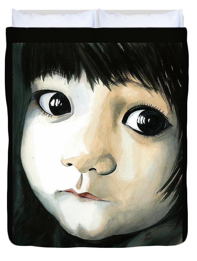 Asian Baby Duvet Cover featuring the painting Madi's Eyes by Michal Madison
