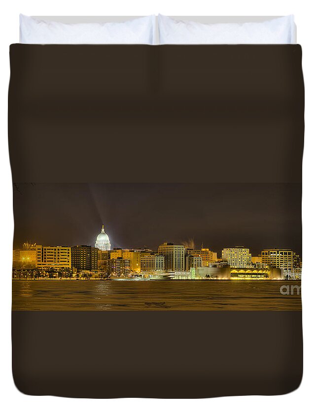 Capitol Duvet Cover featuring the photograph Madison - Wisconsin City panorama - no fireworks by Steven Ralser