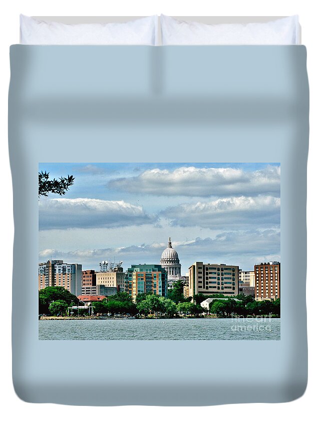 Madison Duvet Cover featuring the photograph Madison Skyline by Marilyn Smith