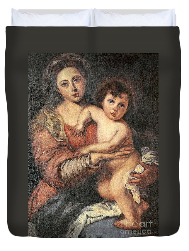 Madona And Child Duvet Cover featuring the painting Madona and Child by Mukta Gupta