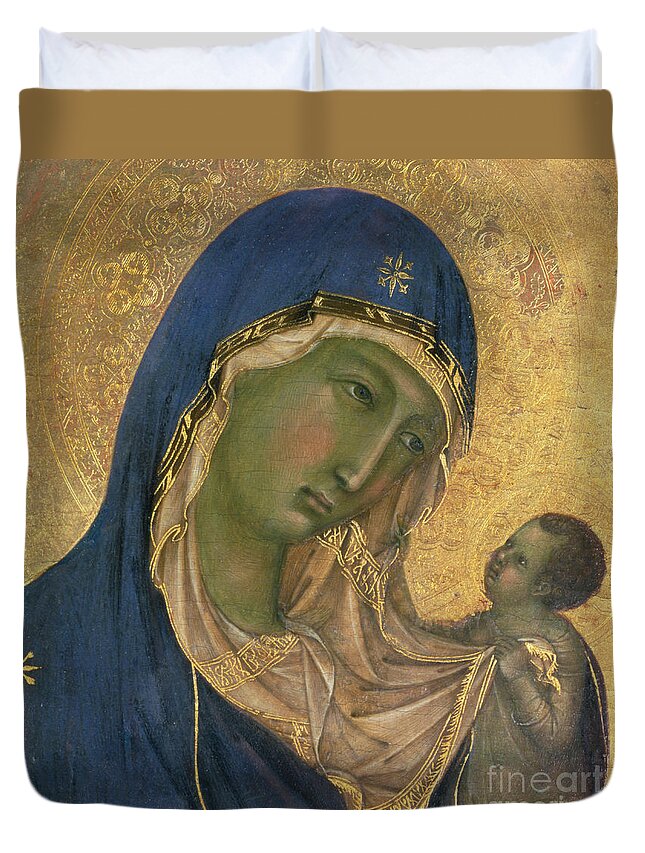 Virgin And Child Duvet Cover featuring the painting Madonna and Child by Duccio di Buoninsegna