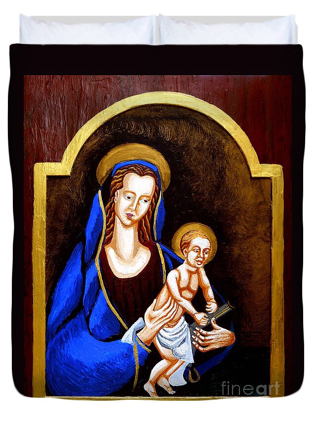 Madonna And Child Duvet Cover featuring the painting Madonna and Child by Genevieve Esson