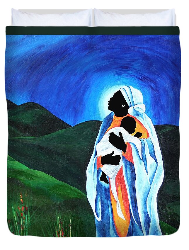 Female Duvet Cover featuring the painting Madonna And Child Hope For The World by Patricia Brintle