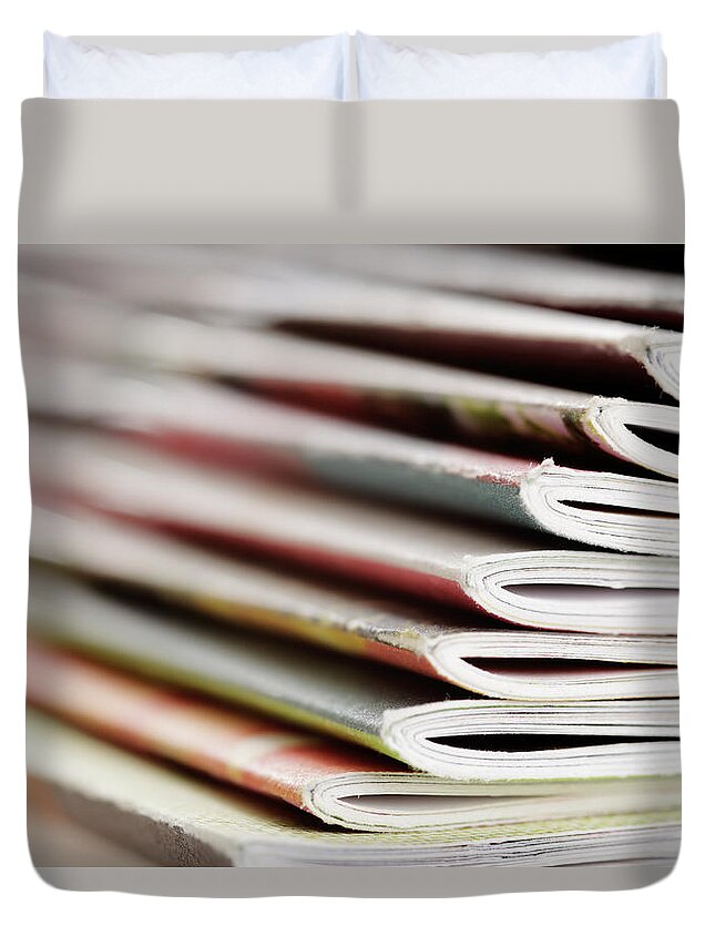 Information Medium Duvet Cover featuring the photograph Magazines by Temmuzcan