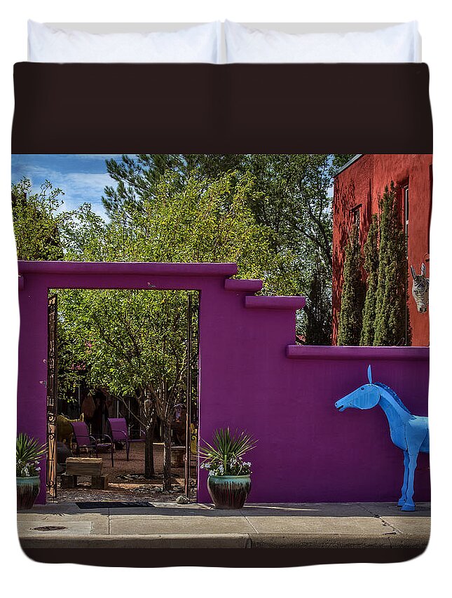 Gate Duvet Cover featuring the photograph Magenta Gate 2 by Diana Powell