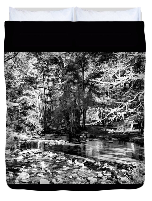 Black And White Duvet Cover featuring the photograph Magical Black and White Sanctuary by Kathy Clark