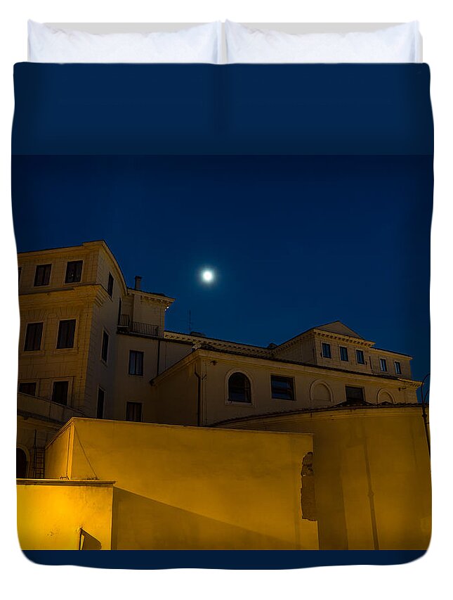Magical Rome Duvet Cover featuring the photograph Magical Rome Italy - Yellow Facades and Moonlight by Georgia Mizuleva