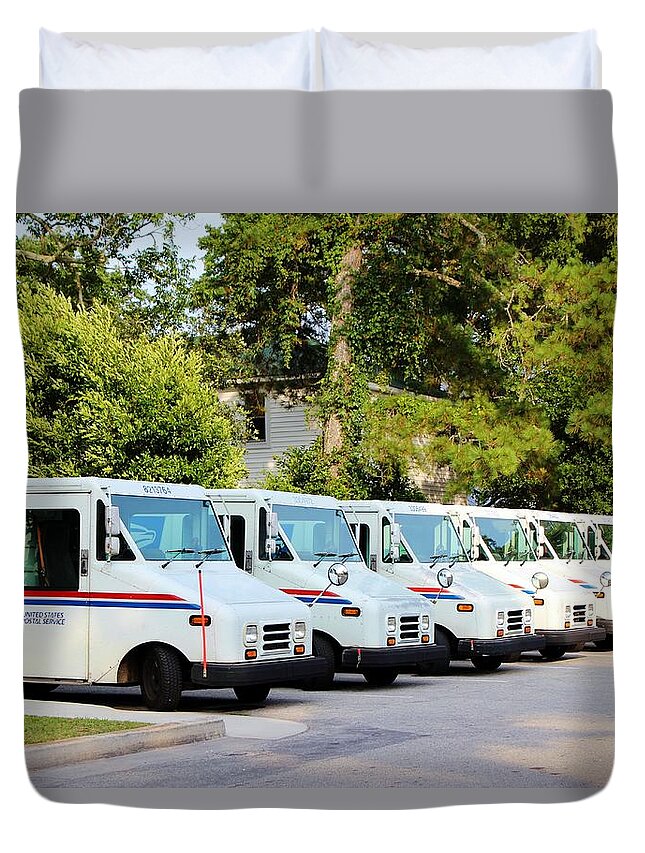 United States Duvet Cover featuring the photograph Mail Trucks by Cynthia Guinn