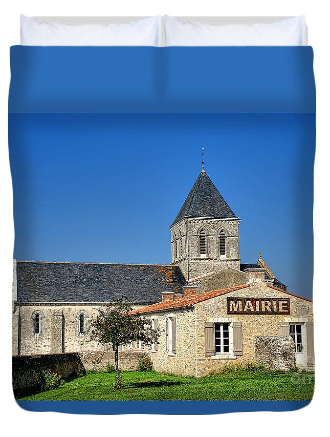 Mairie Duvet Cover featuring the photograph Mairie Eglise by Olivier Le Queinec