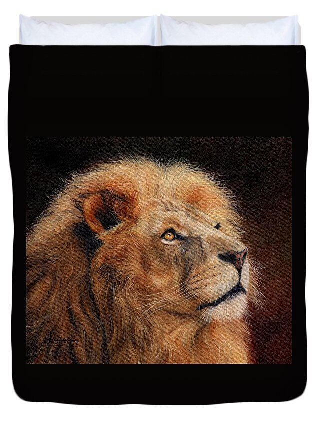 Lion Duvet Cover featuring the painting Majestic Lion by David Stribbling