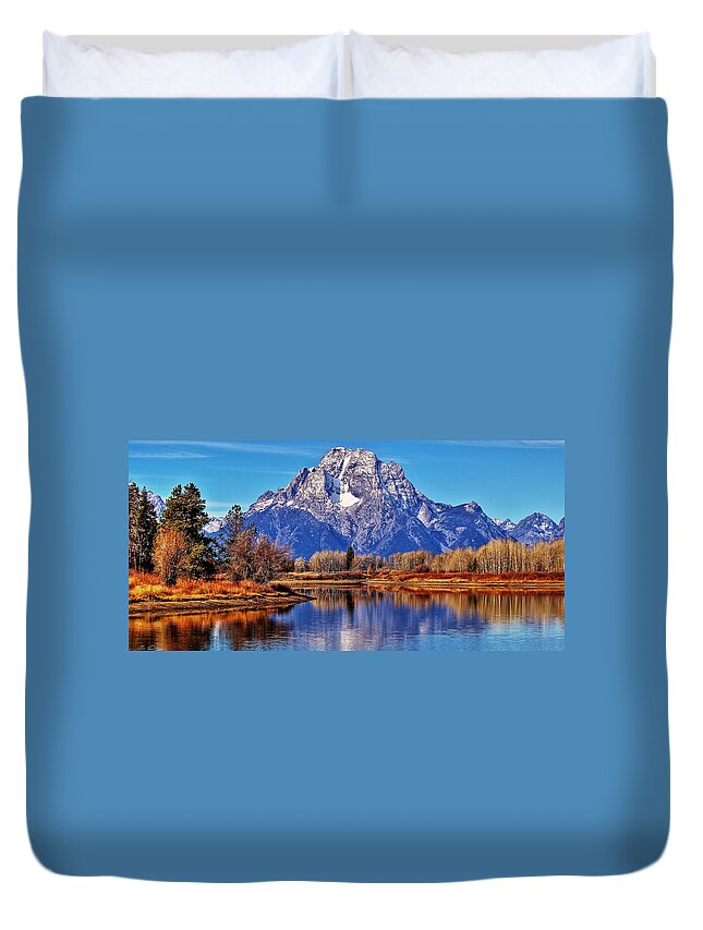 Grand Tetons Duvet Cover featuring the photograph Majestic Moran by Benjamin Yeager