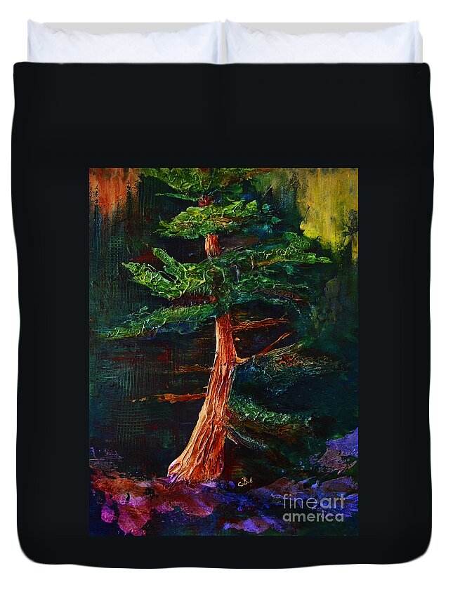 Pine Duvet Cover featuring the painting Majestic Pine by Claire Bull