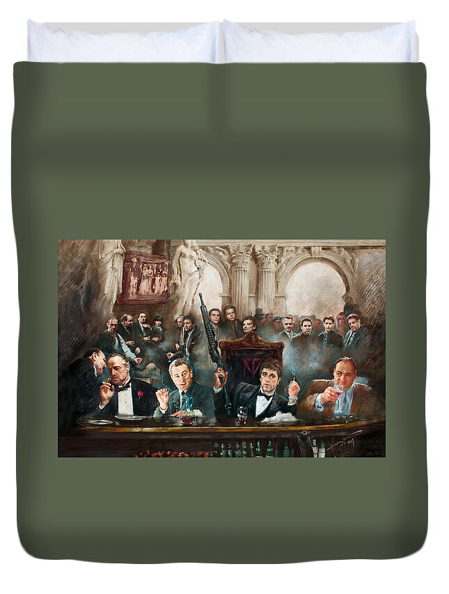 Gangsters Duvet Cover featuring the mixed media Make Way for the Bad Guys col by Ylli Haruni